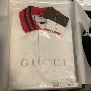 Gucci Cotton White Polo with web collar Red/ Blue